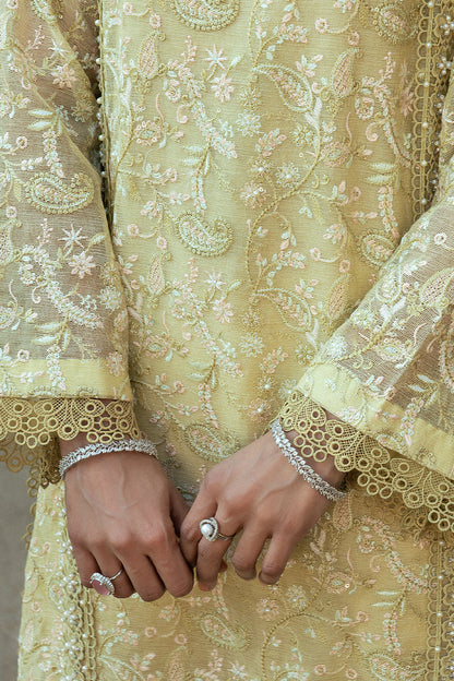 Mushq | Saugaat City of Lights | Faryal M Pastel Yellow Cotton Net
