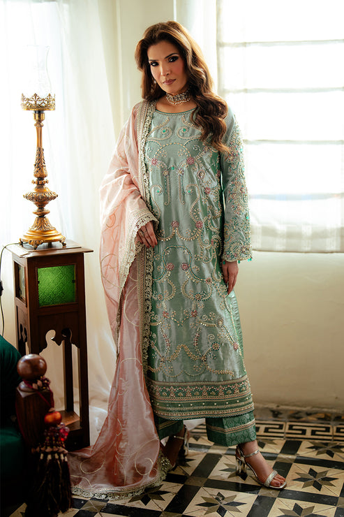 Mushq | Sunehri Resham Edit | JANA XS Mint Satin Zari