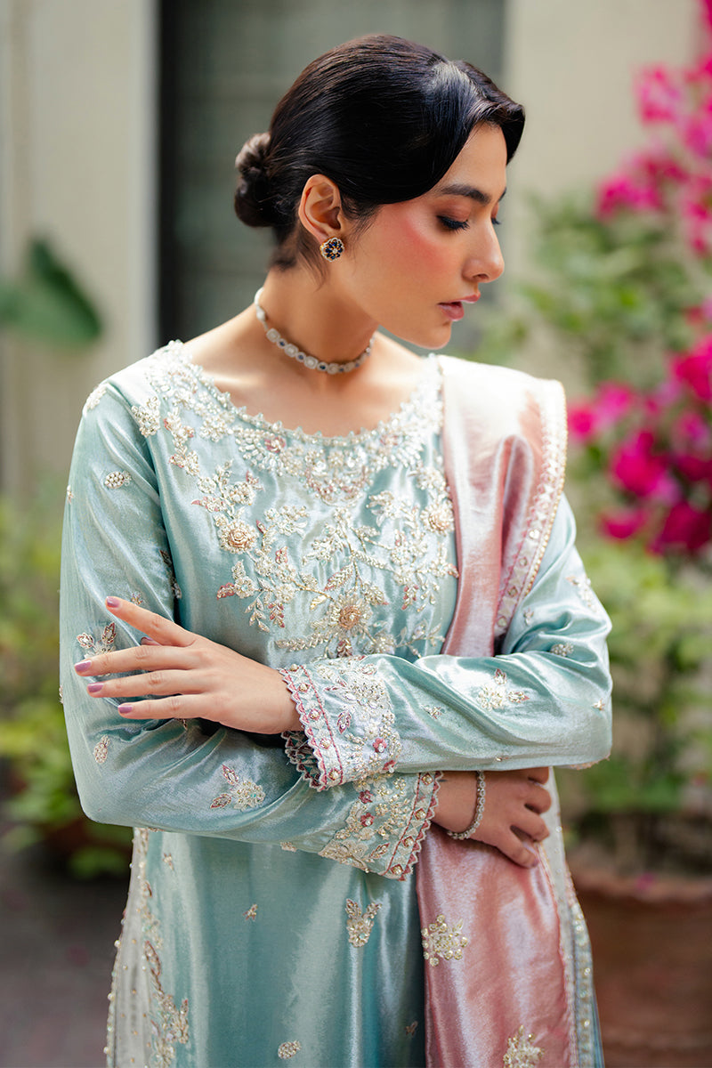 Mushq | Sunehri Resham Edit | EMAN L Light Blue Satin Zari