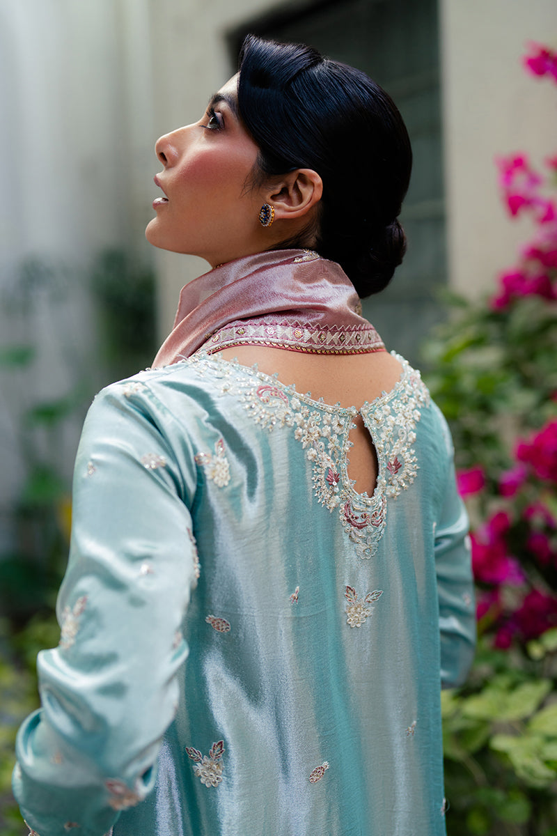 Mushq | Sunehri Resham Edit | EMAN S Light Blue Satin Zari