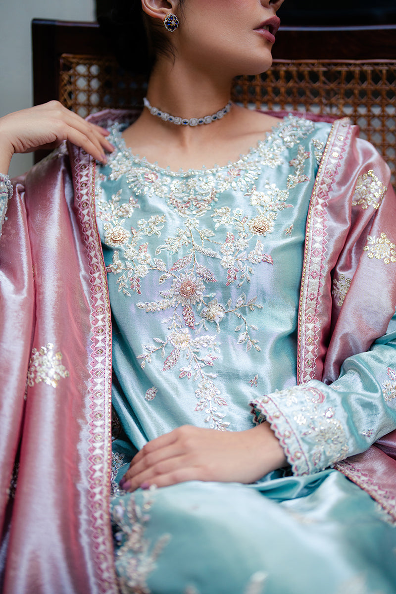 Mushq | Sunehri Resham Edit | EMAN M Light Blue Satin Zari