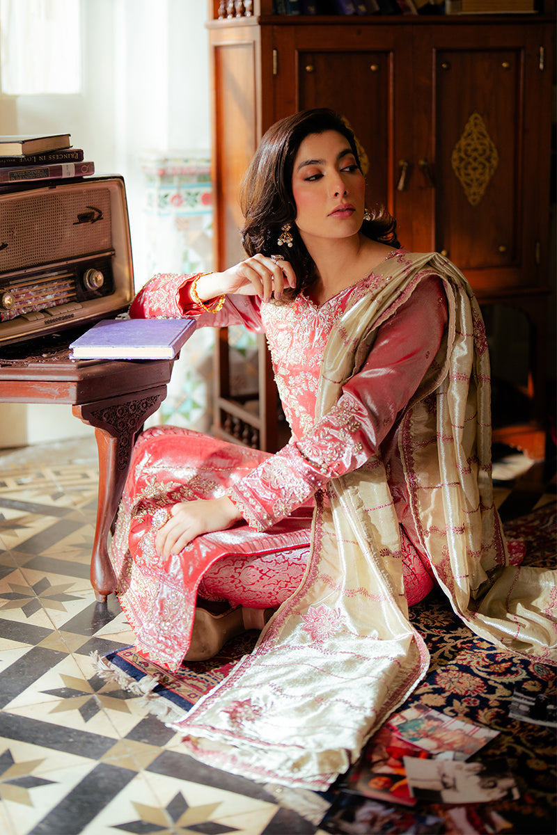 Mushq | Sunehri Resham Edit | MEHER L Rose Pink Satin Zari