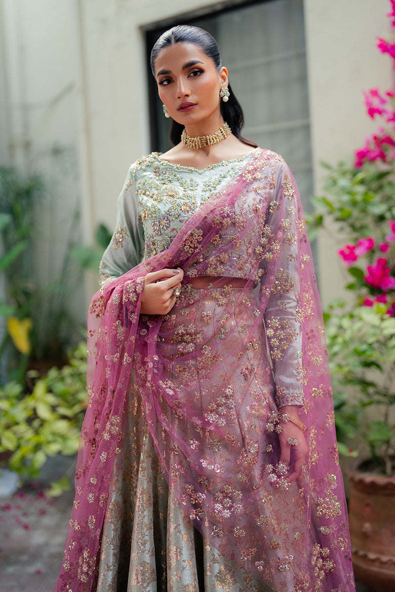 Mushq | Sunehri Resham Edit | ZIMA M Mint Green Satin Zari