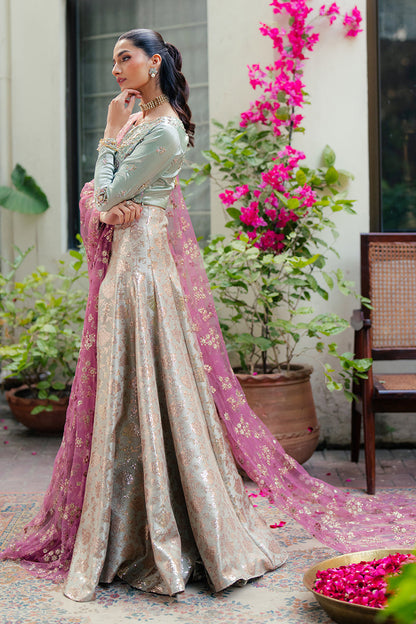 Mushq | Sunehri Resham Edit | ZIMA L Mint Green Satin Zari