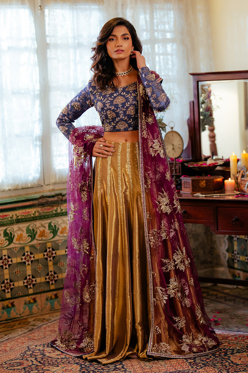 Mushq | Sunehri Resham Edit | MEENA XS Blue Satin Zari