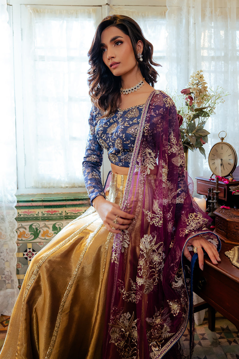Mushq | Sunehri Resham Edit | MEENA L Blue Satin Zari