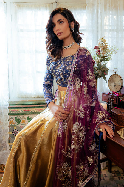 Mushq | Sunehri Resham Edit | MEENA L Blue Satin Zari