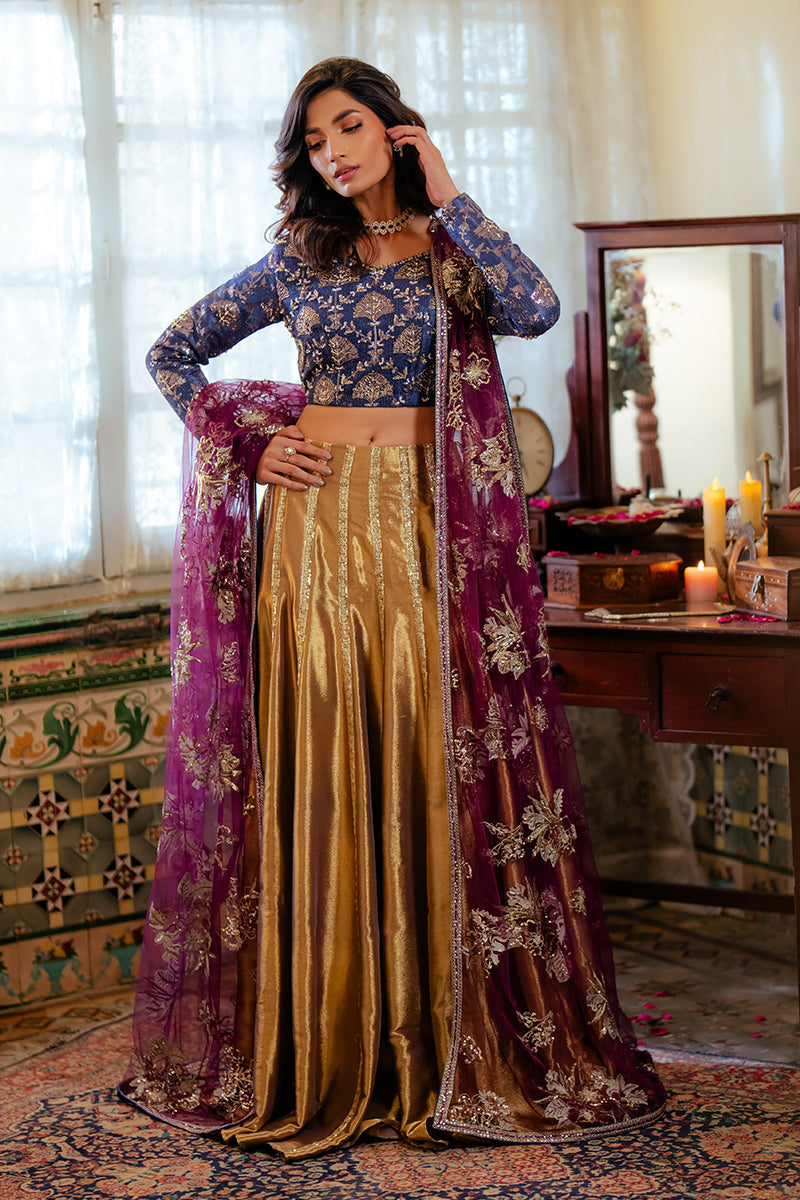 Mushq | Sunehri Resham Edit | MEENA XL Blue Satin Zari