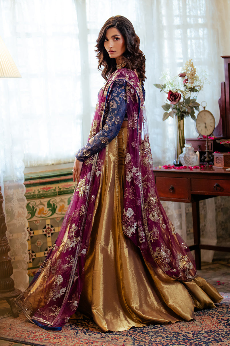 Mushq | Sunehri Resham Edit | MEENA S Blue Satin Zari