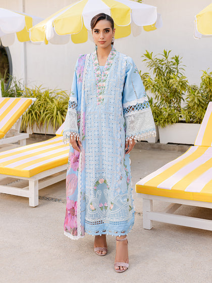 Parishay | Monaco Luxury Lawn 25 | MS-10 Custom Size Pale Sky Blue Lawn