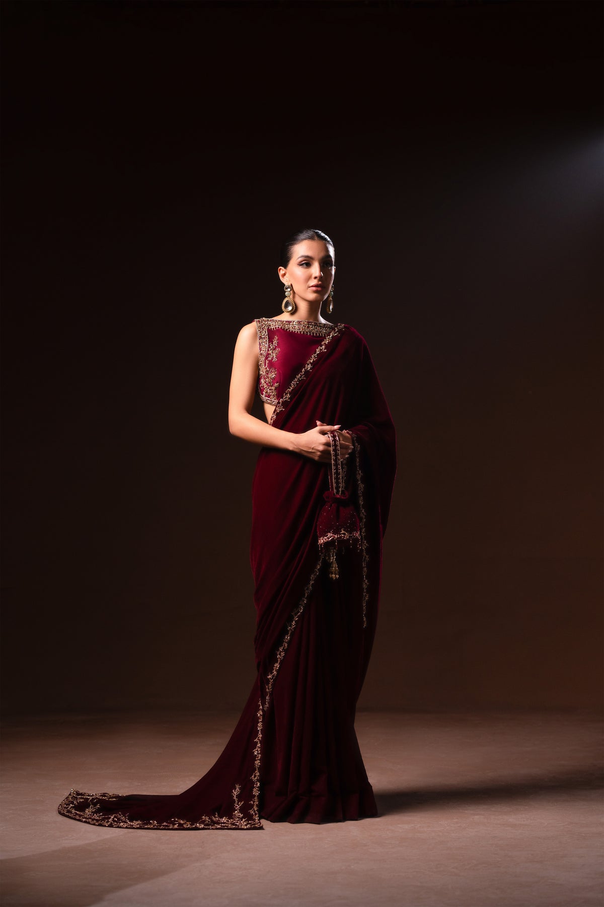 Ayesha and Usman | Celestial Night | Niya XS Dark Maroon Velvet