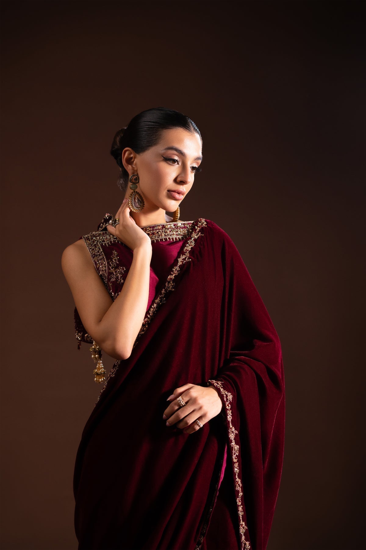Ayesha and Usman | Celestial Night | Niya L Dark Maroon Velvet