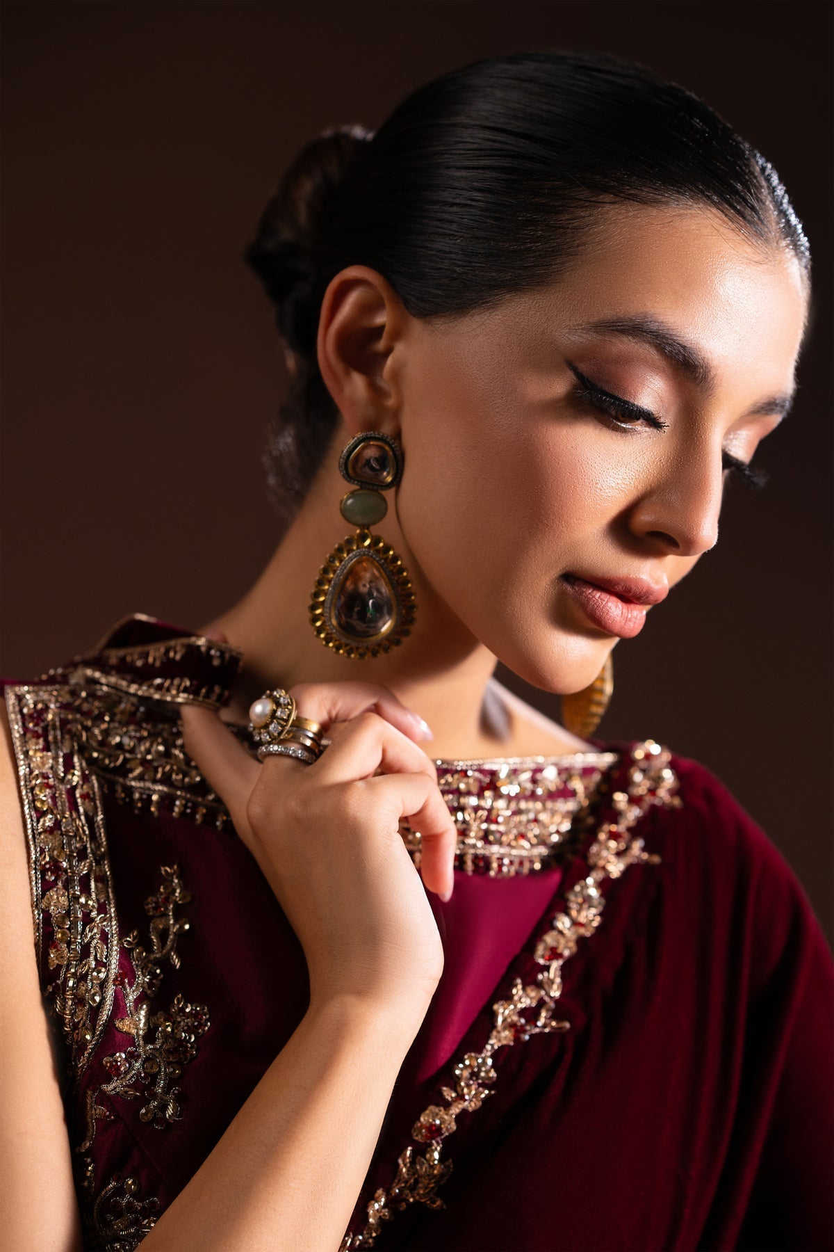 Ayesha and Usman | Celestial Night | Niya M Dark Maroon Velvet