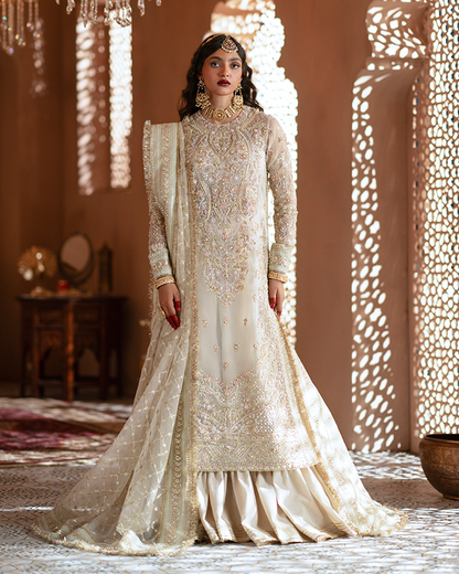 Zevk | Mughal Raniya | Ruhaani Begum XS Off White Organza