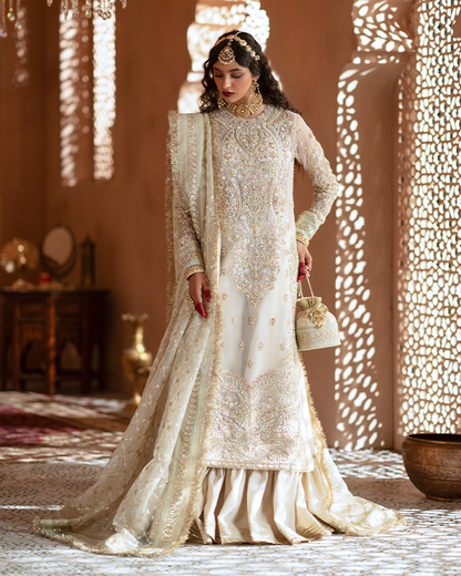 Zevk | Mughal Raniya | Ruhaani Begum Custom Size Off White Organza