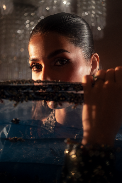 Emaan Adeel | Selene Formals | ELISIA M Navy Blue Korean Raw Silk
