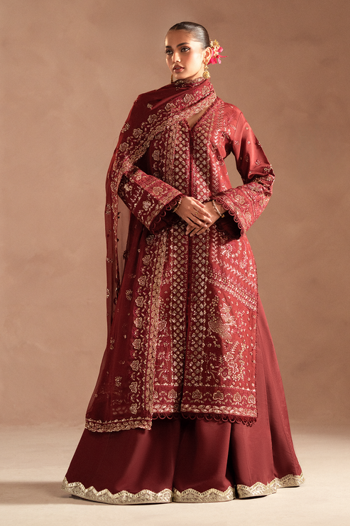 Emaan Adeel | Selene Formals | ELYRA XS Maroon Korean Raw Silk