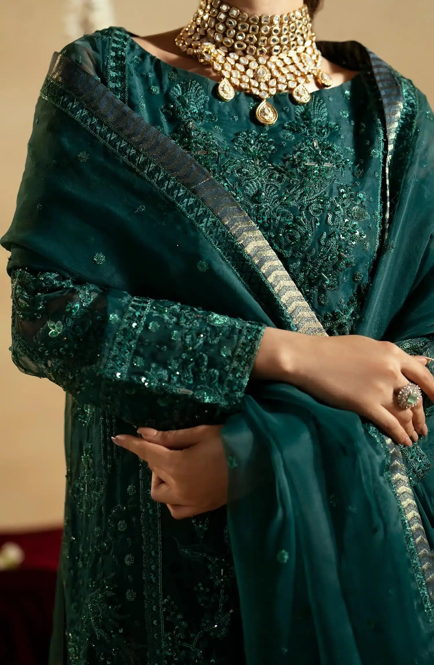 Maryum N Maria | Zamani Beghum Formals 23 | Emerald-(MW23-516) - Pakistani Designer Dress - by Maryum N Maria | Type: Bridal - 100% Original at Saira Sultan