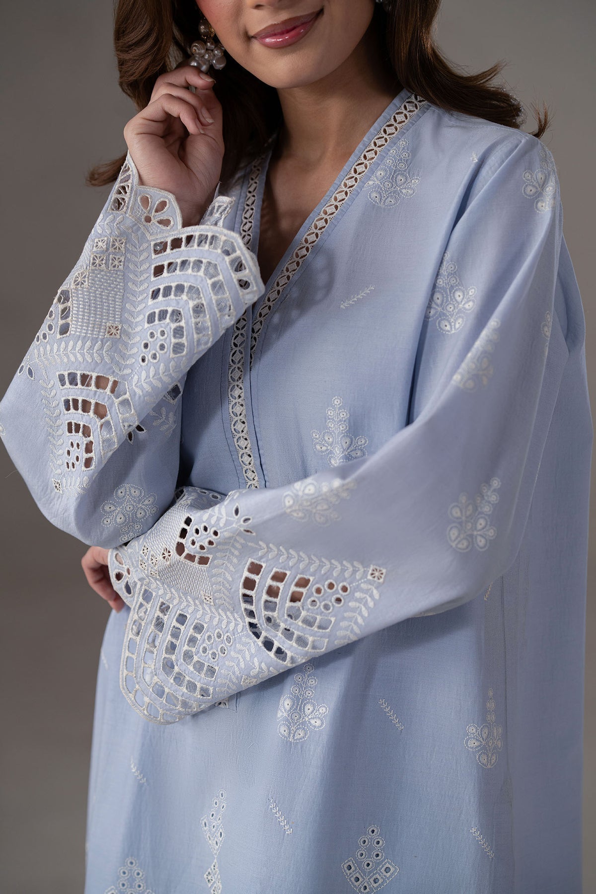 Akbar Aslam | Pret Lawn | Misty M LIight blue Grey Lawn
