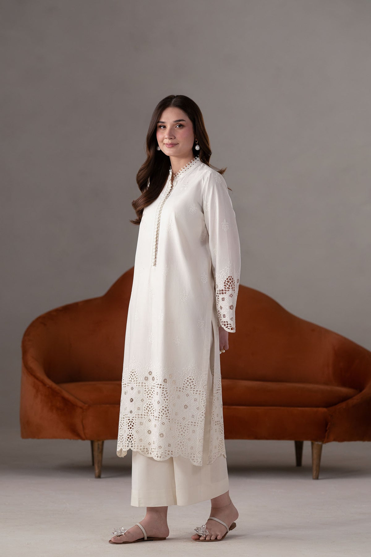 Akbar Aslam | Pret Lawn | Ecru L White Lawn
