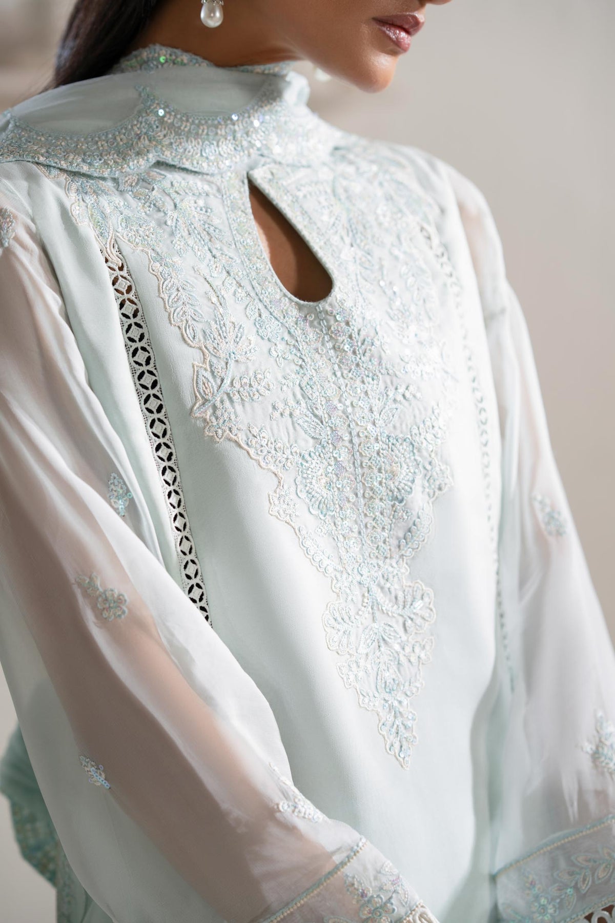 Akbar Aslam | Formal Pret | Parizah M Ice Blue Chiffon