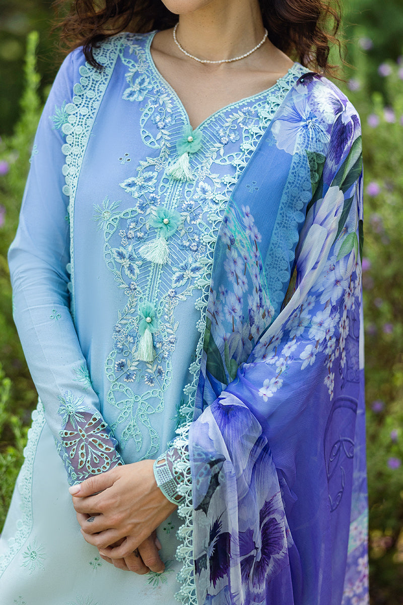 Mushq | Solace Ombre Chikankari |Fiducia L Pastel Blue Chikankari Lawn