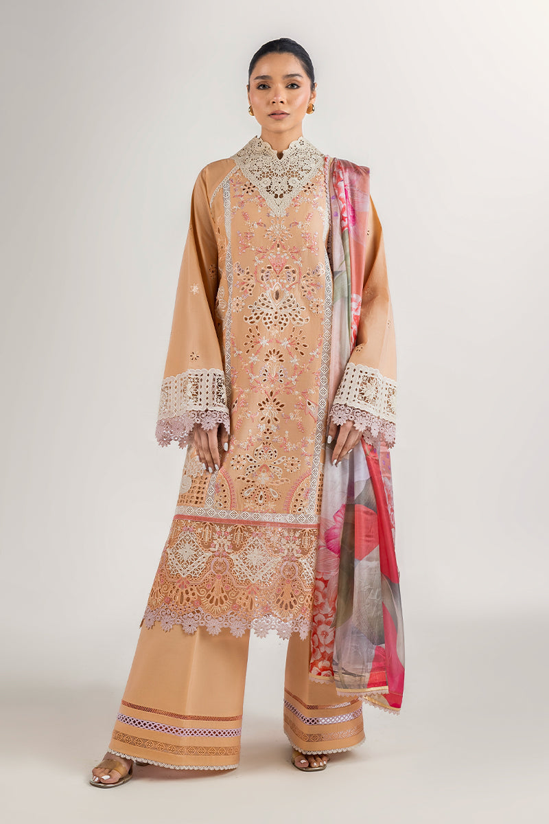 Mushq | Manaram Luxury Lawn 25 | Dreamlike Vibe L Peach Lawn