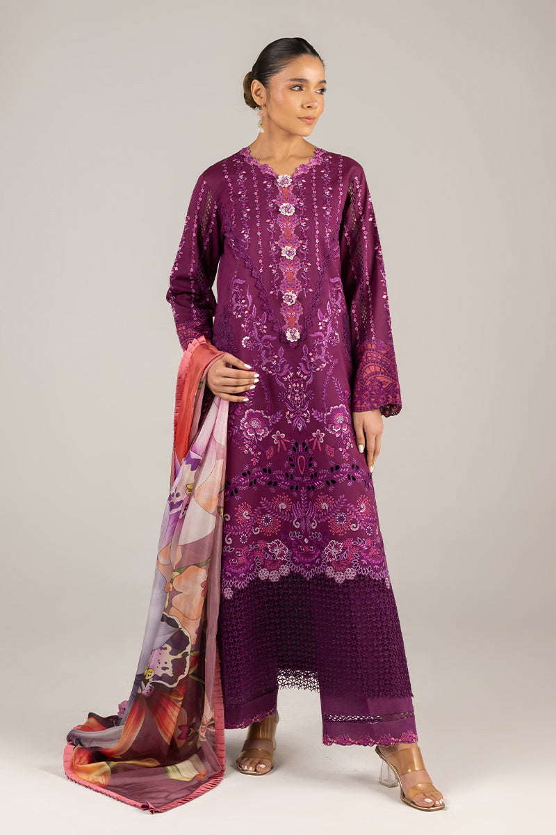 Mushq | Manaram Luxury Lawn 25 | Eternal Beat XL Plum Lawn