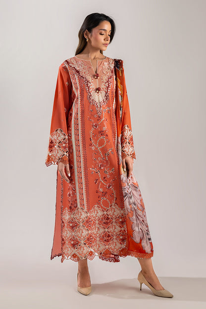 Mushq | Manaram Luxury Lawn 25 | Starry Side XL Pinkish Orange Lawn