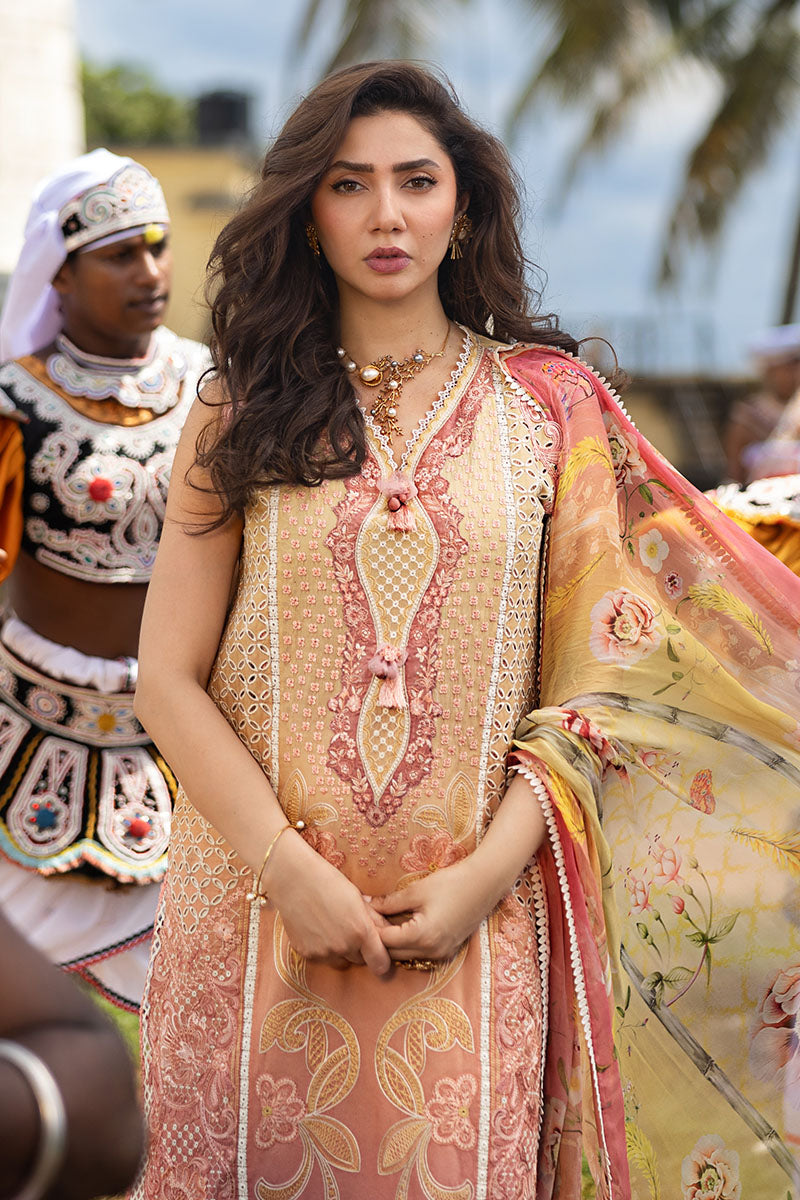 Mushq | Manaram Luxury Lawn 25 | Tranquil Spark Custom Size Powder Peach Lawn
