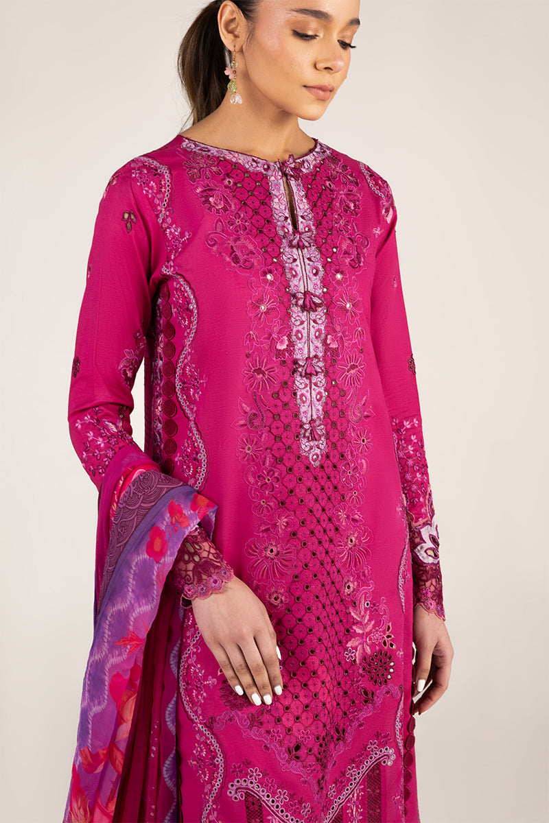Mushq | Manaram Luxury Lawn 25 | Dreamy Whirl M Fuchsia Lawn