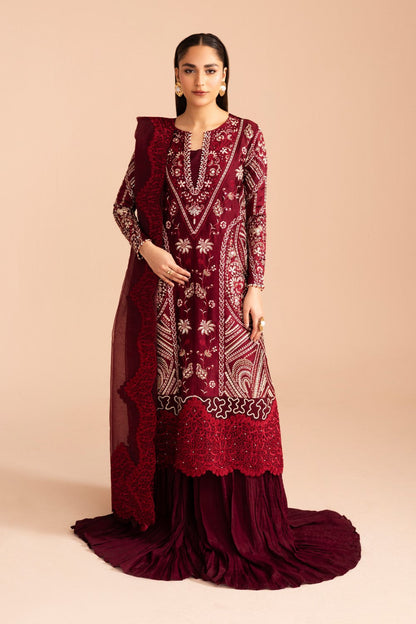 Maryum N Maria | Iris Formals | JHEEL - MW40013 S Crimson Organza Silk