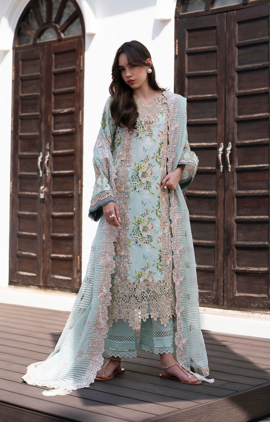 AJR Couture | Printakari Lawn 25 | Myrtle XL Aqua Lawn