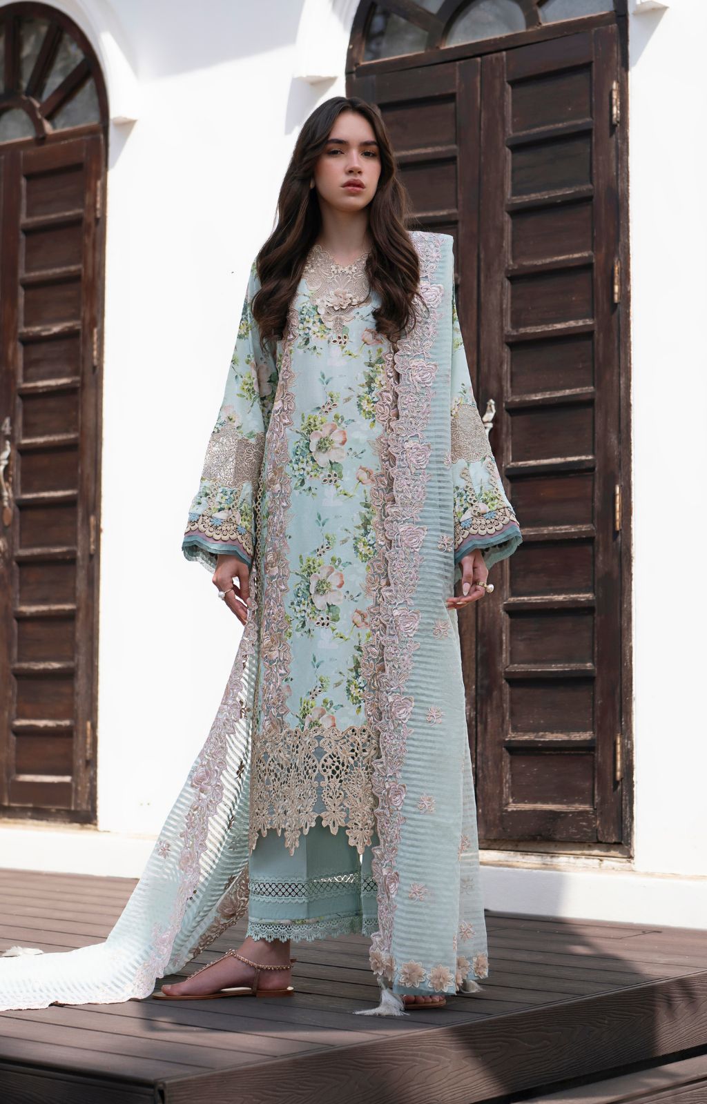 AJR Couture | Printakari Lawn 25 | Myrtle XS Aqua Lawn