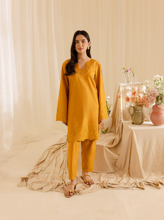 Mahnur | Petal Whispers Lawn Pret | Magnolia XS Mustard Yellow Lawn