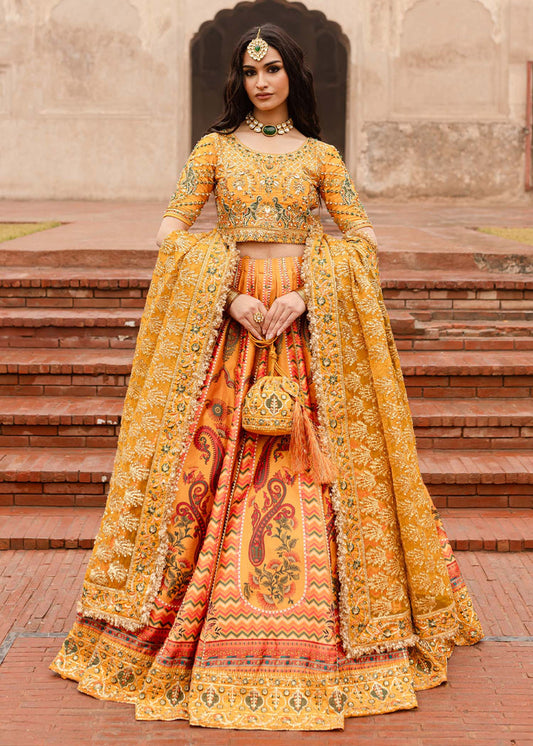 Maria Osama Khan | Khawabeedah Wedding Formals | Zariya XS Mustard Yellow Grip Silk