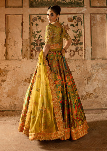 Maria Osama Khan | Khawabeedah Wedding Formals | ishmal S Mehndi Green Grip Silk