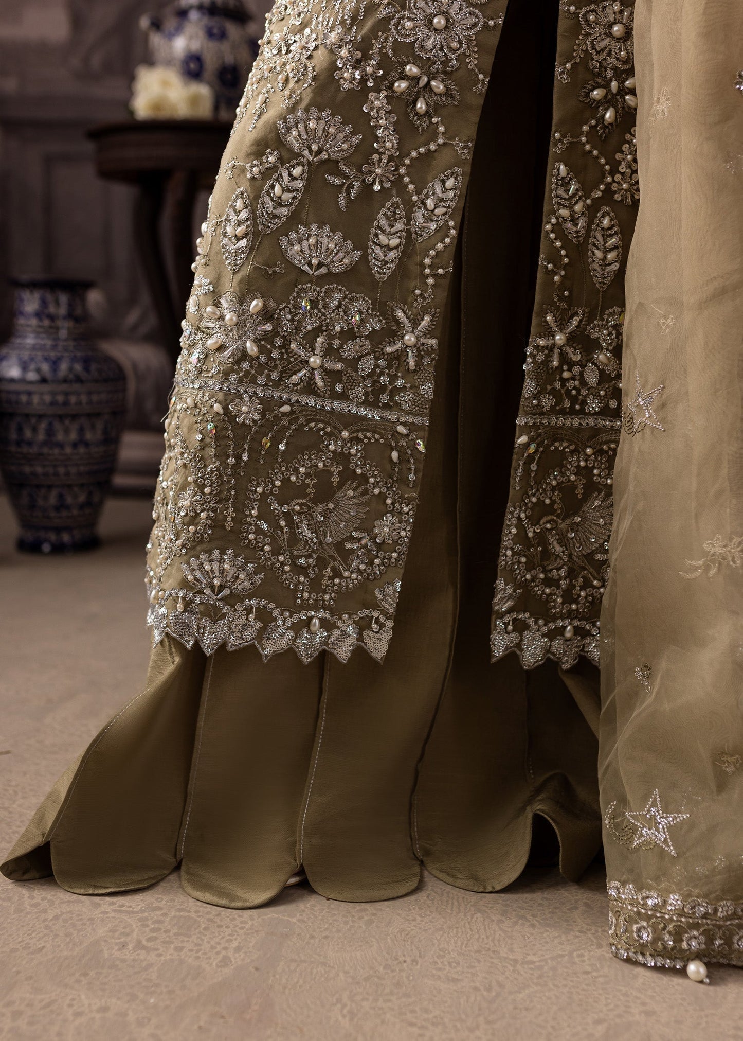 Maria Osama Khan | Mystara Wedding Festive | Oraya L Coral Gold Organza