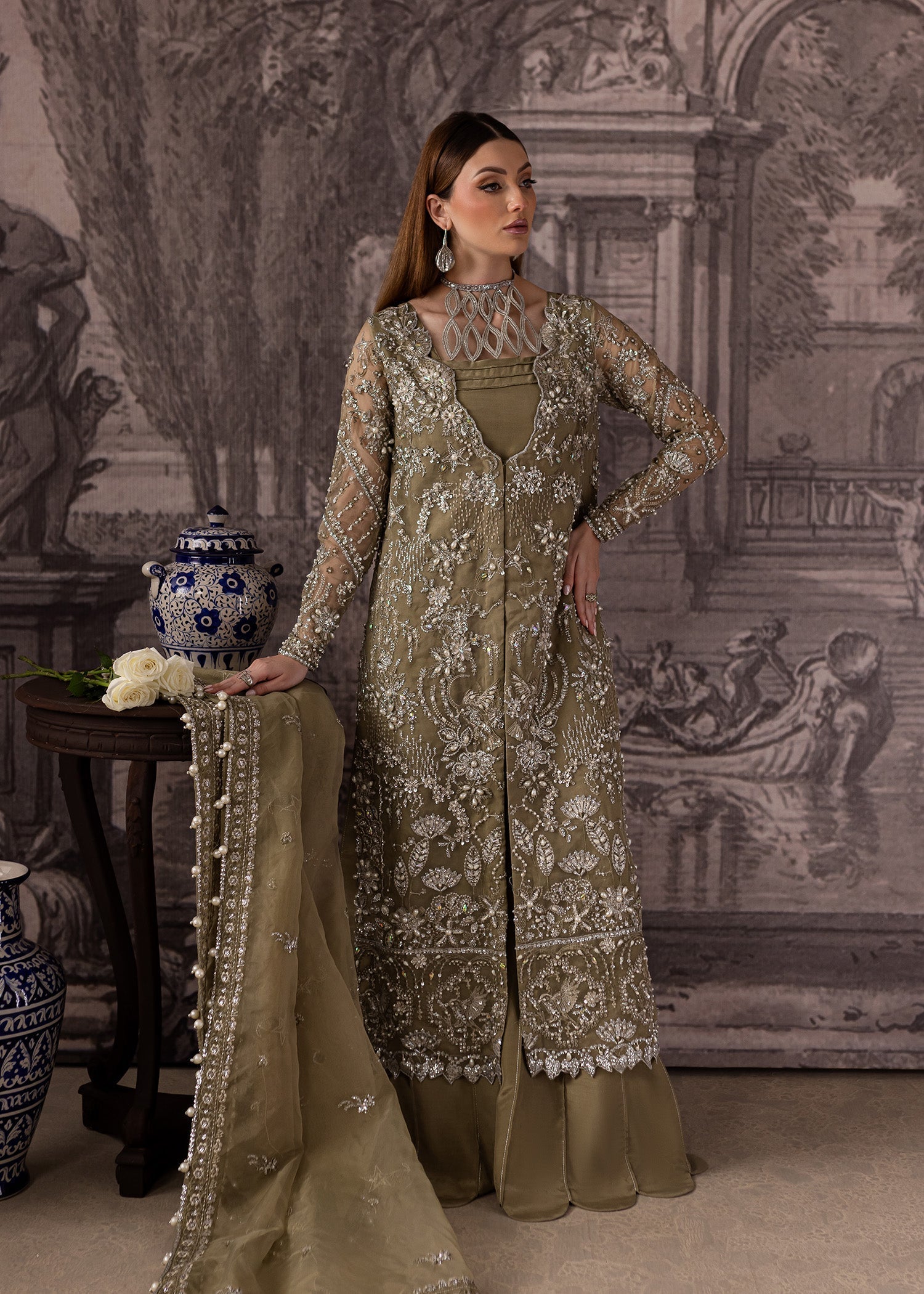 Maria Osama Khan | Mystara Wedding Festive | Oraya Custom Size Coral Gold Organza