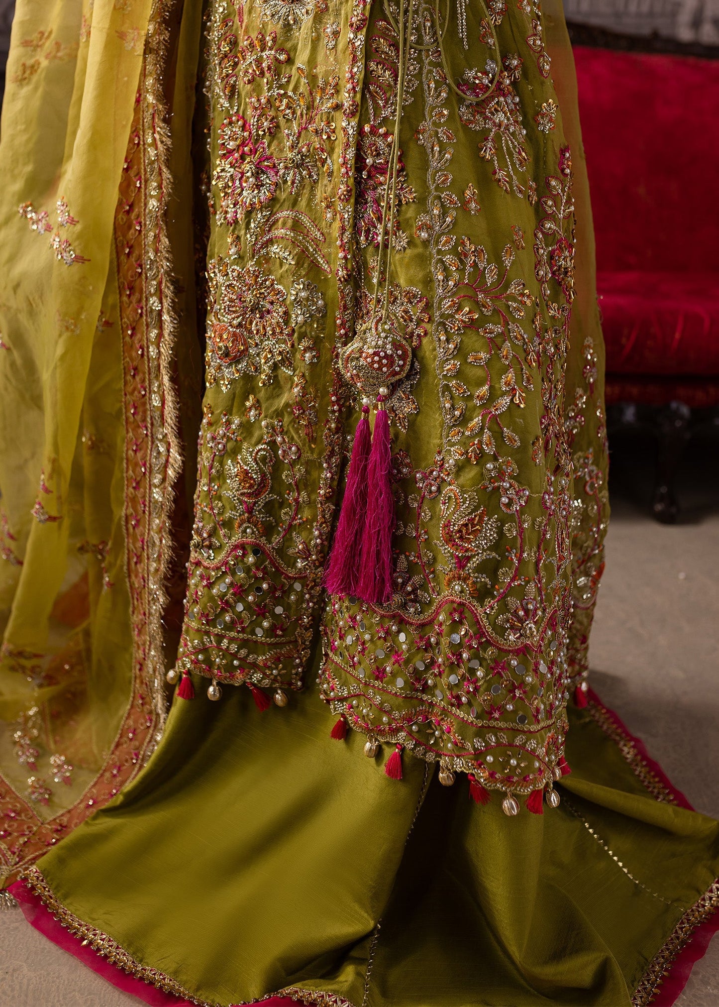 Maria Osama Khan | Mystara Wedding Festive | Noir XL Mehndi Green Organza