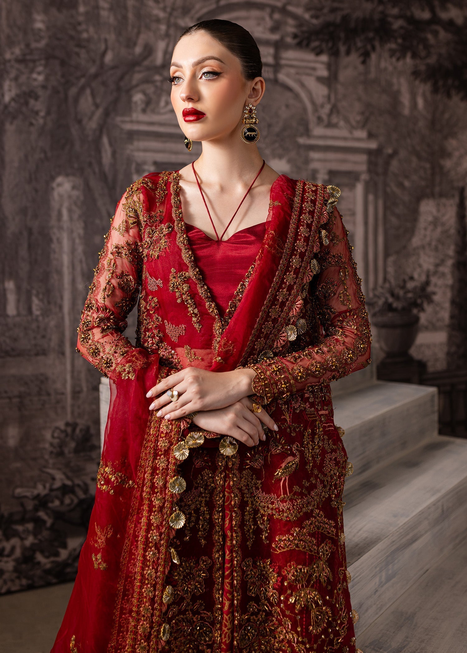 Maria Osama Khan | Mystara Wedding Festive | Vanta M Maroon Organza