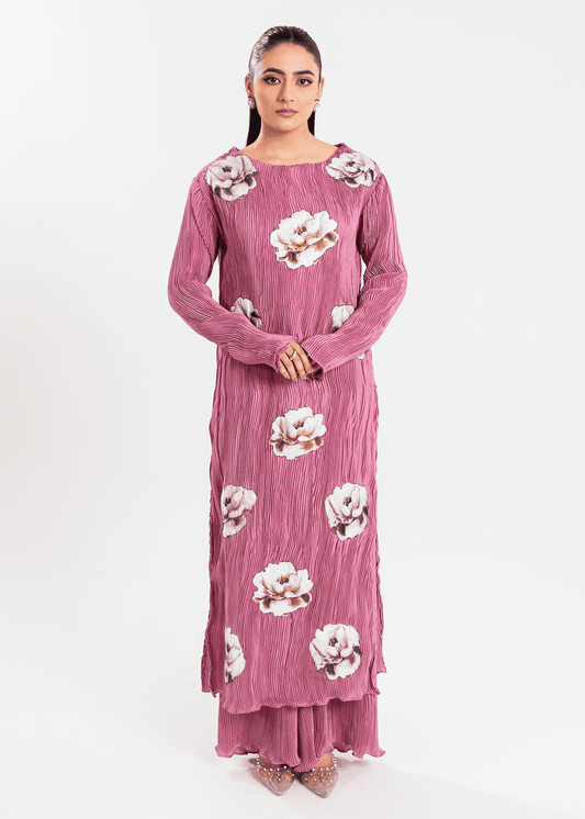 Maria Osama Khan | Claire Pleated Silk | Rosy - Pakistani Designer Dress - by Maria Osama Khan | Type: Formal - 100% Original at Saira Sultan