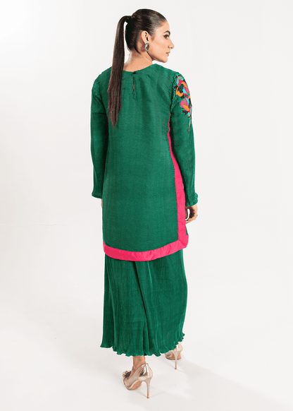 Maria Osama Khan | Claire Pleated Silk | Ivy - Pakistani Designer Dress - by Maria Osama Khan | Type: Formal - 100% Original at Saira Sultan