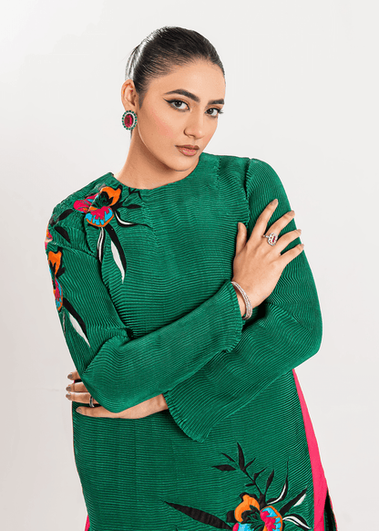 Maria Osama Khan | Claire Pleated Silk | Ivy - Pakistani Designer Dress - by Maria Osama Khan | Type: Formal - 100% Original at Saira Sultan