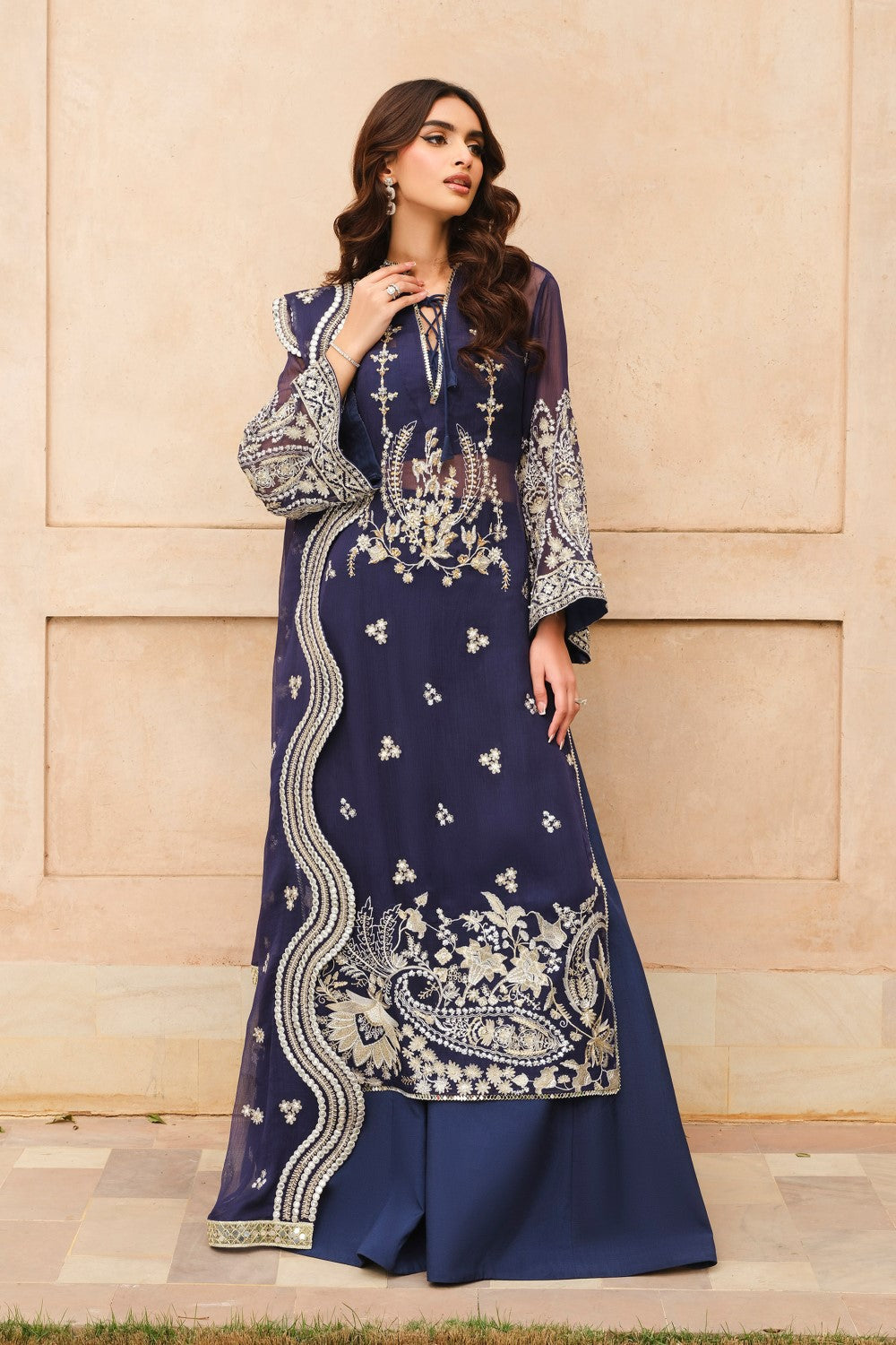 Maryum N Maria | Musk Formals | ELAYA - FS40035 XS Navy Blue Chiffon
