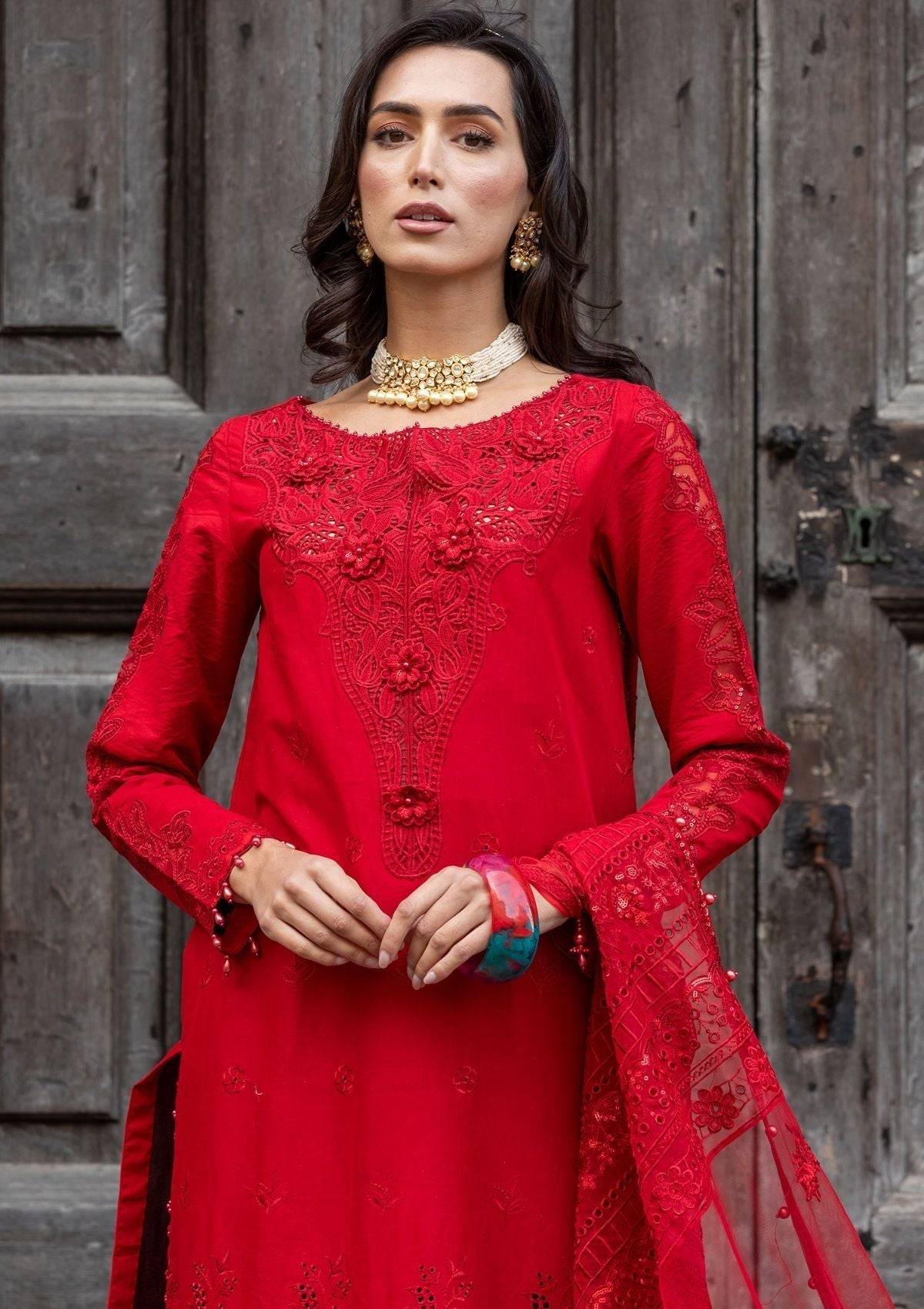 Meem | Luxury Eid Lawn 24 | MD-10 RED - Pakistani Designer Dress - by Meem | Type: Luxury - 100% Original at Saira Sultan