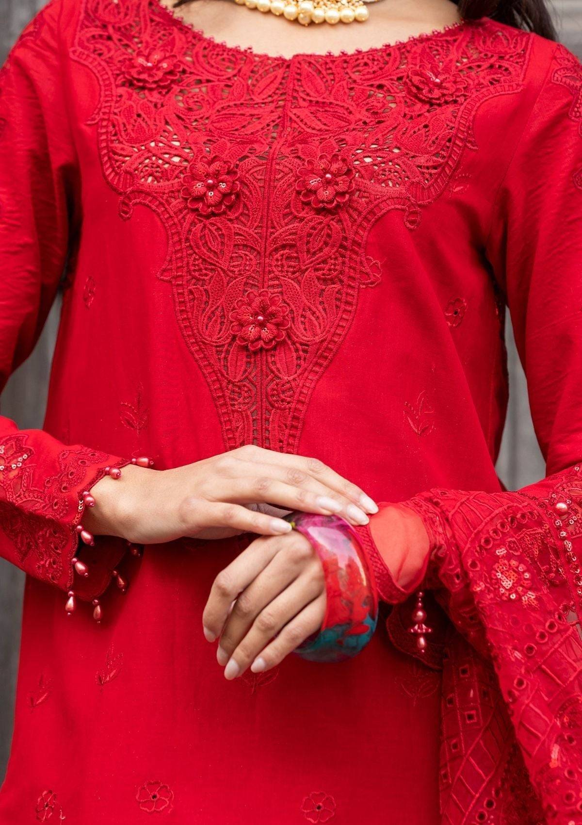 Meem | Luxury Eid Lawn 24 | MD-10 RED - Pakistani Designer Dress - by Meem | Type: Luxury - 100% Original at Saira Sultan