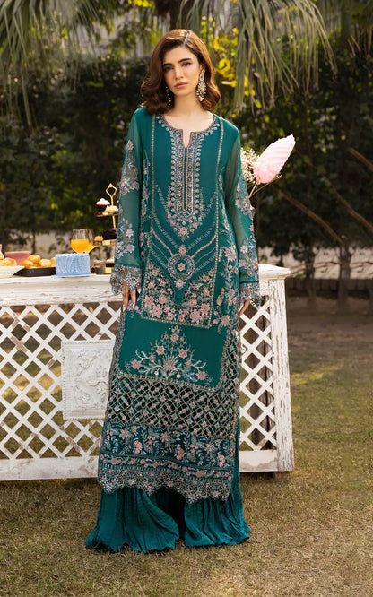 Asifa and Nabeel | Sunehri Eid 25 | Meher-(SEF25-01) XL Dusty Teal Chiffon