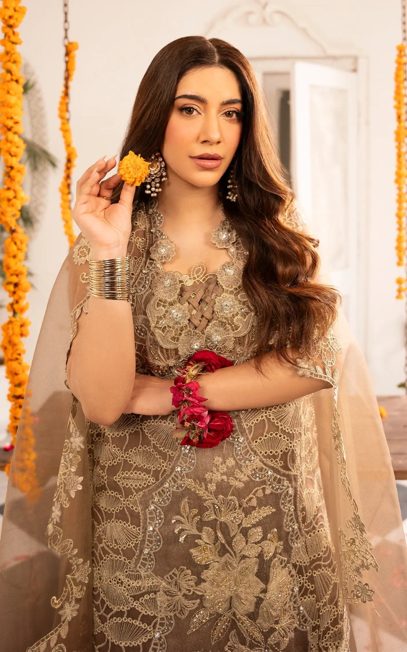 Asifa and Nabeel | Sunehri Eid 25 | Mehrunisa-(SEF25-07) XL Brown Net