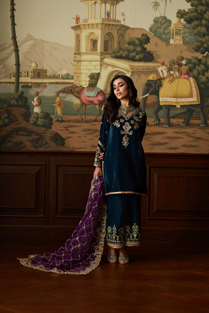 Mina Hassan | Velvet Luxe | Amani M Teal Blue Velvet